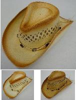 Paper Straw Cowboy Hat [Open Weave/Beaded Hat Band]
